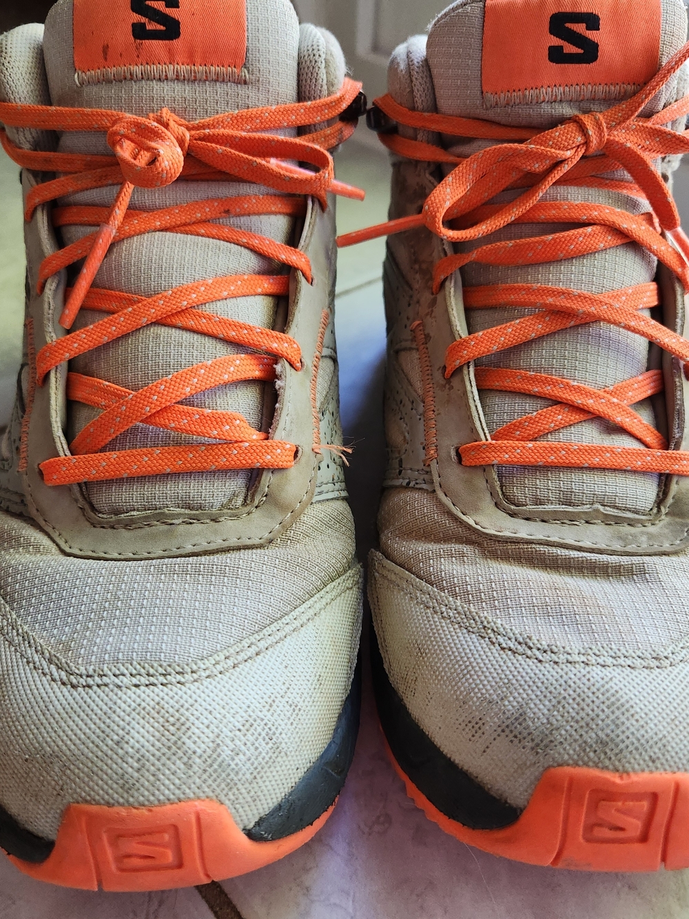 Salomon Beige and Orange Kids Trail Shoes - Size 2